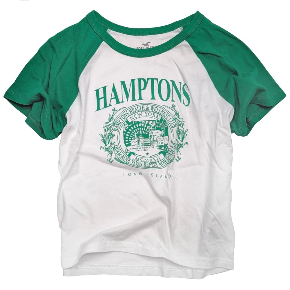 Hollister 💚🤍 Green and White Raglan T-Shirt crop top